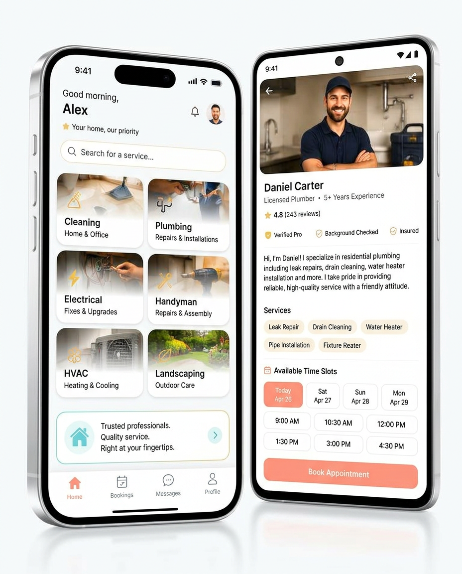 On-demand Services app concept shown on iPhone and Android