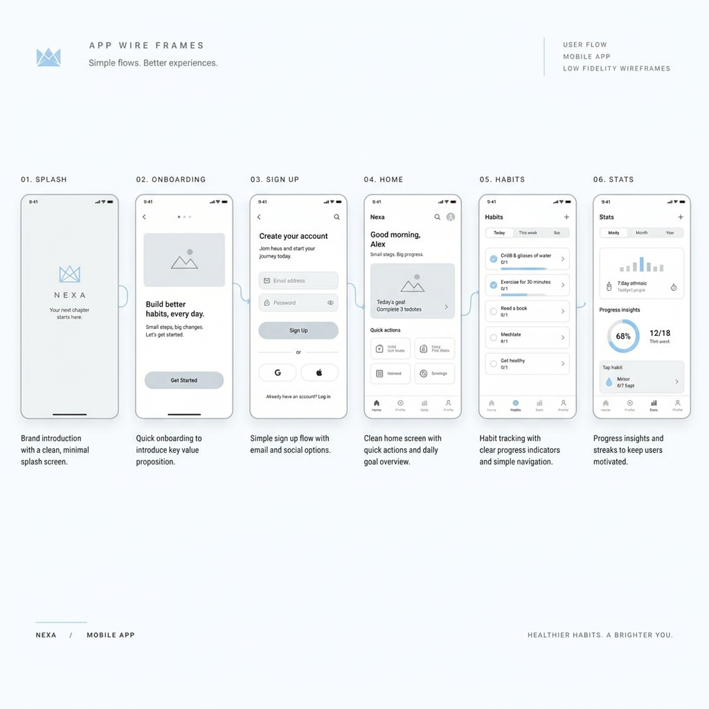 Wireframe stage of building a mobile app
