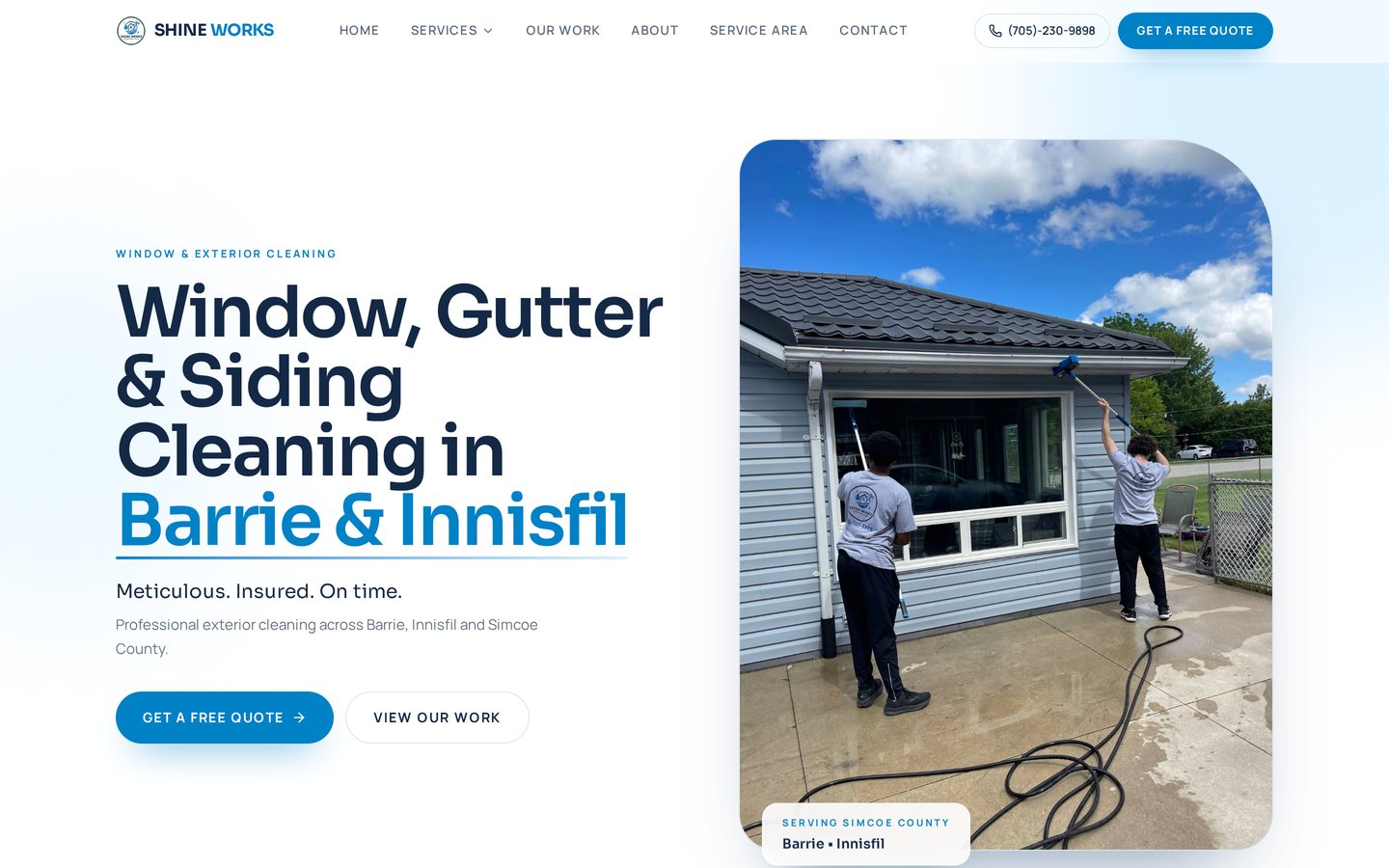 Homepage of the Shine Works cleaning services website designed and built by Aventra Digital